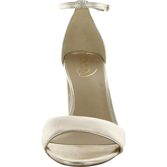 NIB Sam Edelman Robyn Gold Leather Block Heels Women's Size 10 W Strap Buckle - Picture 3 of 6